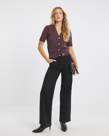 Simply Be Burgundy Bow Button Short Sleeve Cardigan