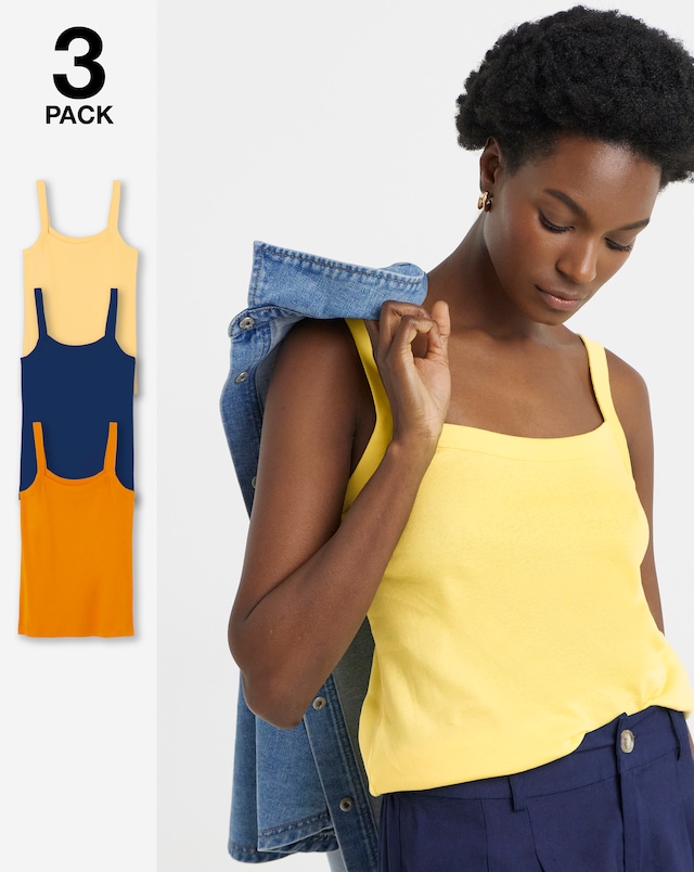 Yellow, Blue And Peach 3 Pack Thick Strap Cami