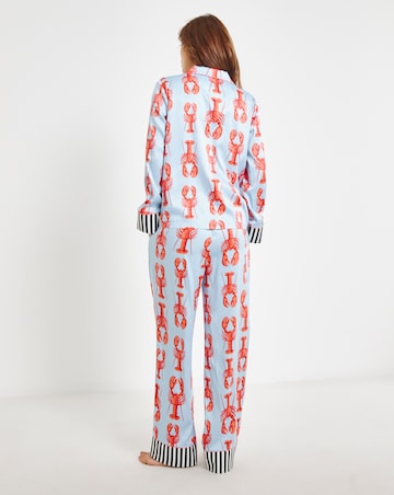 Chelsea Peers Woven Satin Lobster Stripe Pyjama Set