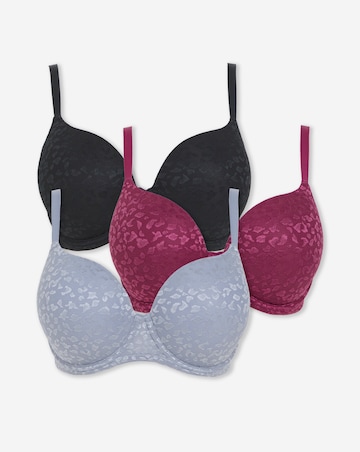 Pretty Secrets (3 Pack) Animal Lace T-Shirt Wired Bras (B-F) Black/Grey/Pink