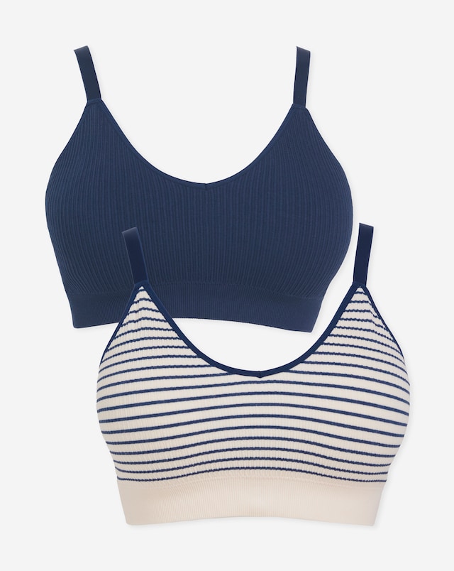 Pretty Secrets (2 Pack) Knitted Stripe Comfort Tops Navy Stripe