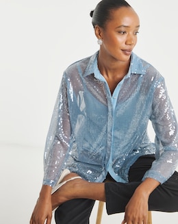 Sequin Relaxed Shirt - Blue