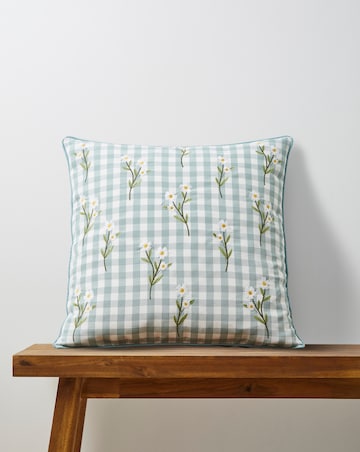 Julipa Daisy Floral Embroidered Check Cushion