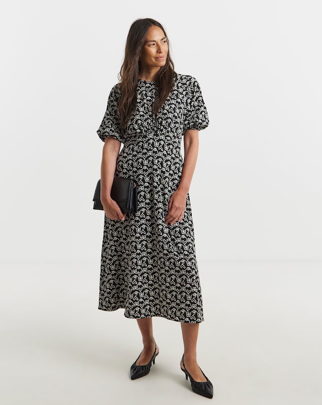 Textured Bubble Sleeve Dress