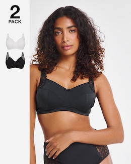 Pretty Secrets (2 Pack) Flora Non Wired Bras (B-F) Black/White