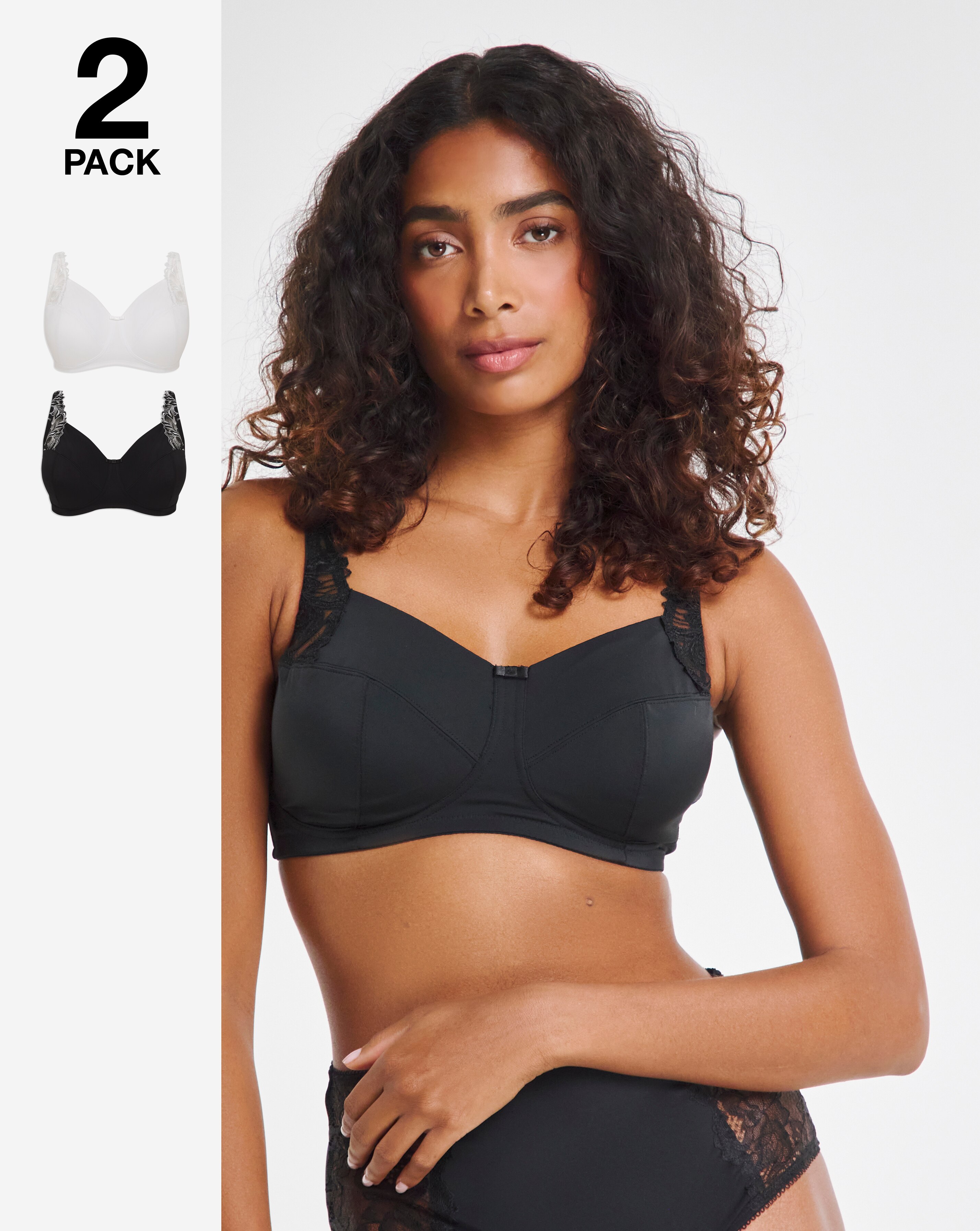 Pretty Secrets (2 Pack) Flora Non Wired Bras (B-F) Black/White