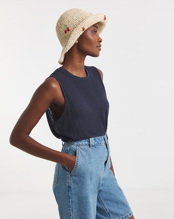 Cherry Embroidered Raffia Hat