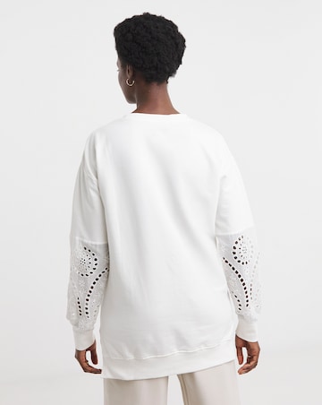 Pure Cotton White Broderie Sleeve Sweatshirt
