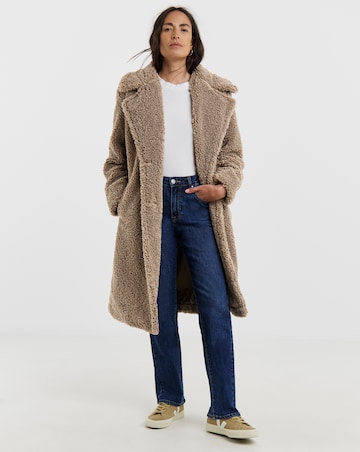 Mushroom Button Front Borg Teddy Coat