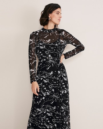 Phase Eight Elianna Splatter Belted Mesh Dress