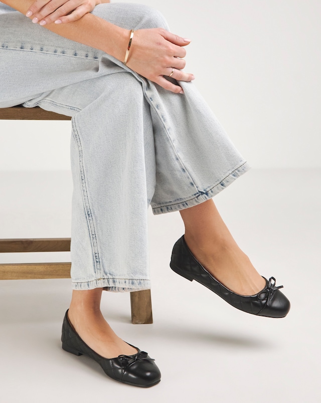 Paris Quilted Toe Cap Ballerina - Wide Fit (E)