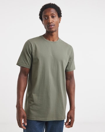 Pure Cotton Crew Neck T-Shirt Long Length-Olive