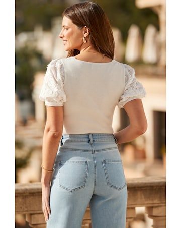 Sosandar Floral Applique Sleeve Top