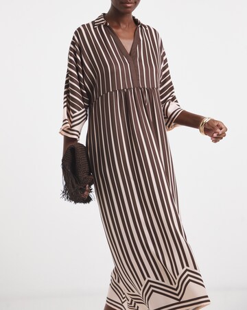 Border Print Placket Detail Smock Dress