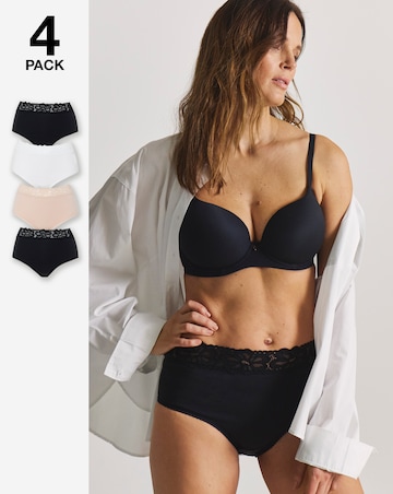 Pretty Secrets (4 Pack) Lace Top Cotton Full Fit Brief Knickers