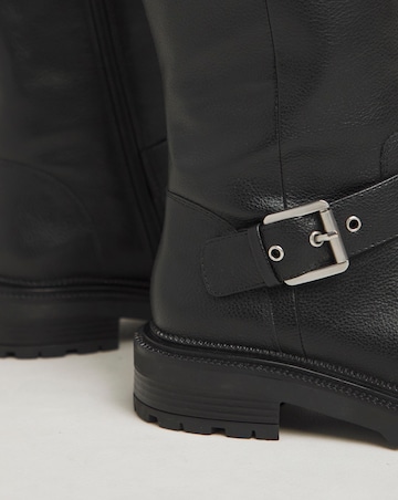 Eden Buckle Detail Knee High Boots - Extra Wide Fit (EEE) & Super Curvy Calf