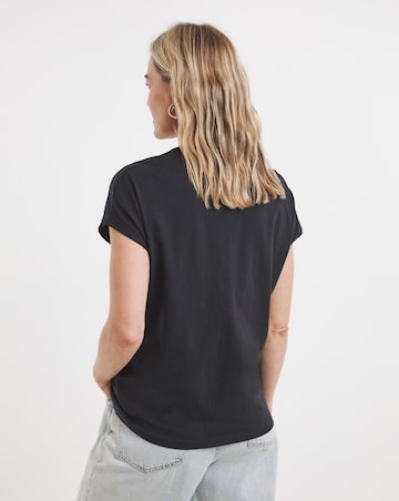 Pure Cotton Black Basic V-Neck Short Sleeve T-Shirt