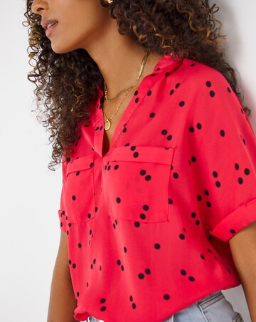 Black Spot Short Sleeve Pocket Front Blouse