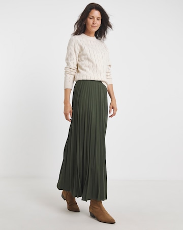 Khaki Pleated Jersey Skirt
