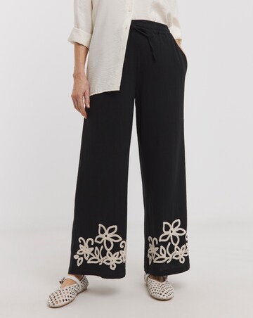 Black Cotton Cornelli Embroidered Wide Leg Trousers