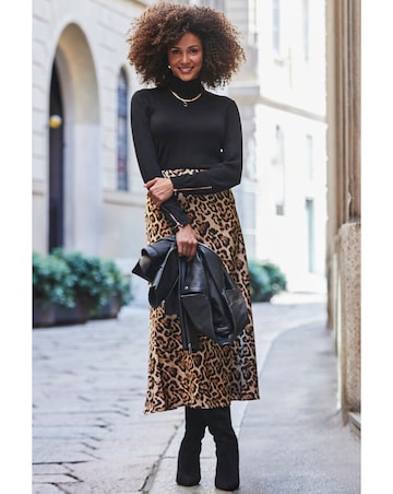 Sosandar Leopard Print Bias Midi Skirt