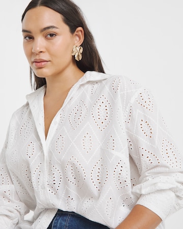 Simply Be White Broderie Long Sleeve Shirt