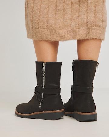 Heavenly Soles Billie Low Wedge Buckle Strap Boot - Wide Fit (E)