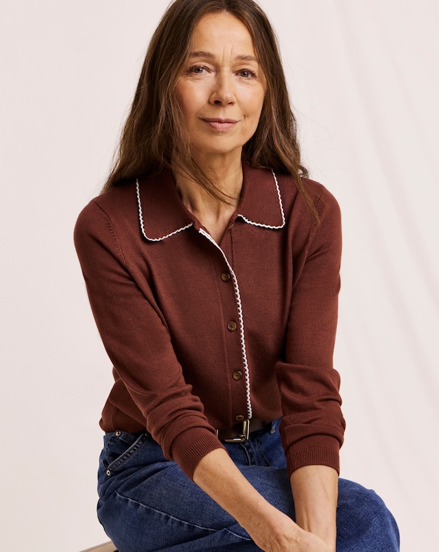 Julipa Scallop Trim Button Down Cardigan
