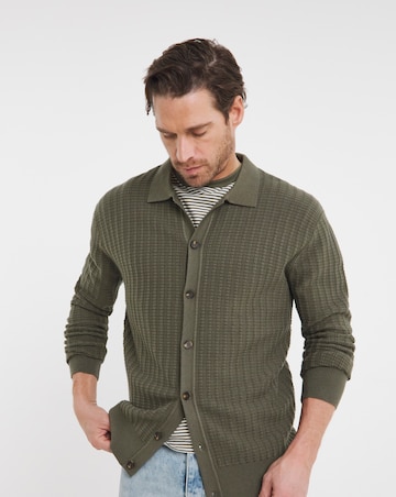 Khaki Soft Touch Textured Collared Cardigan