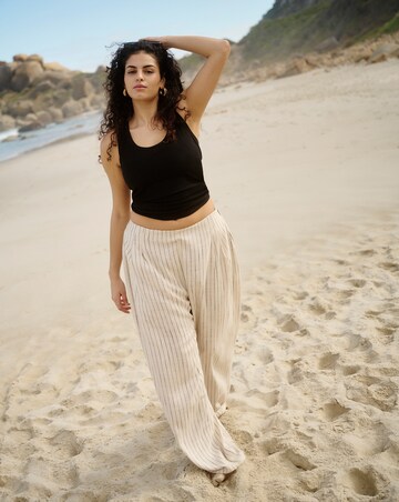 Simply Be Neutral Stripe Pleated Linen Mix Wide Leg Trouser