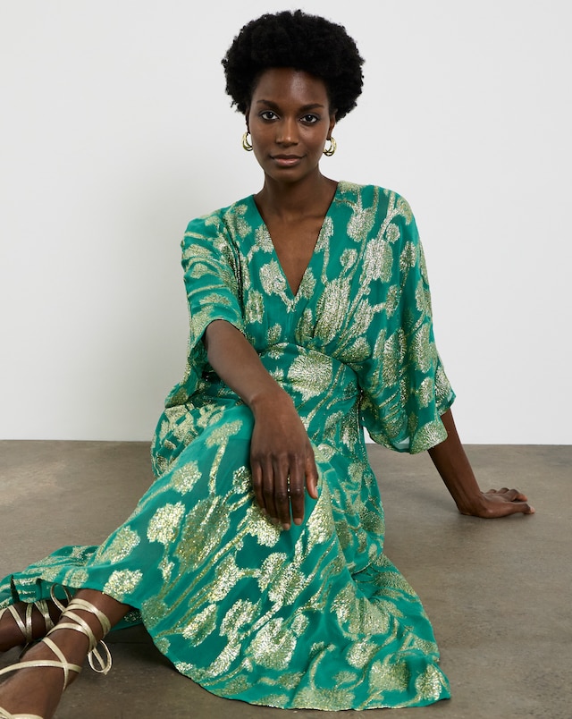 Joanna Hope Metallic Jacquard Tea Dress