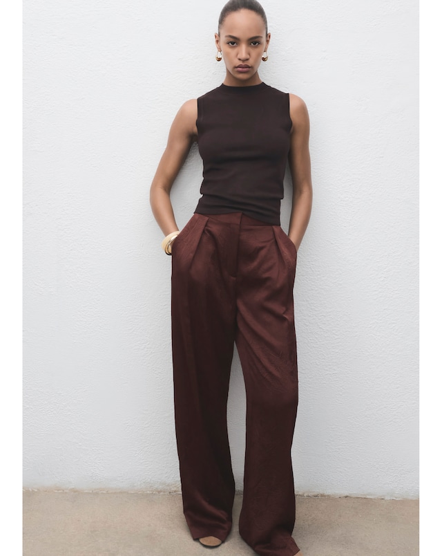 Mango Brown Crinkle Trousers