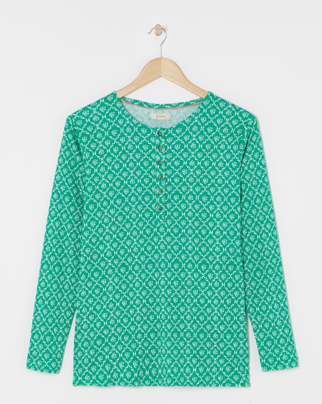 Julipa Printed Pure Cotton Ribbed Henley Top