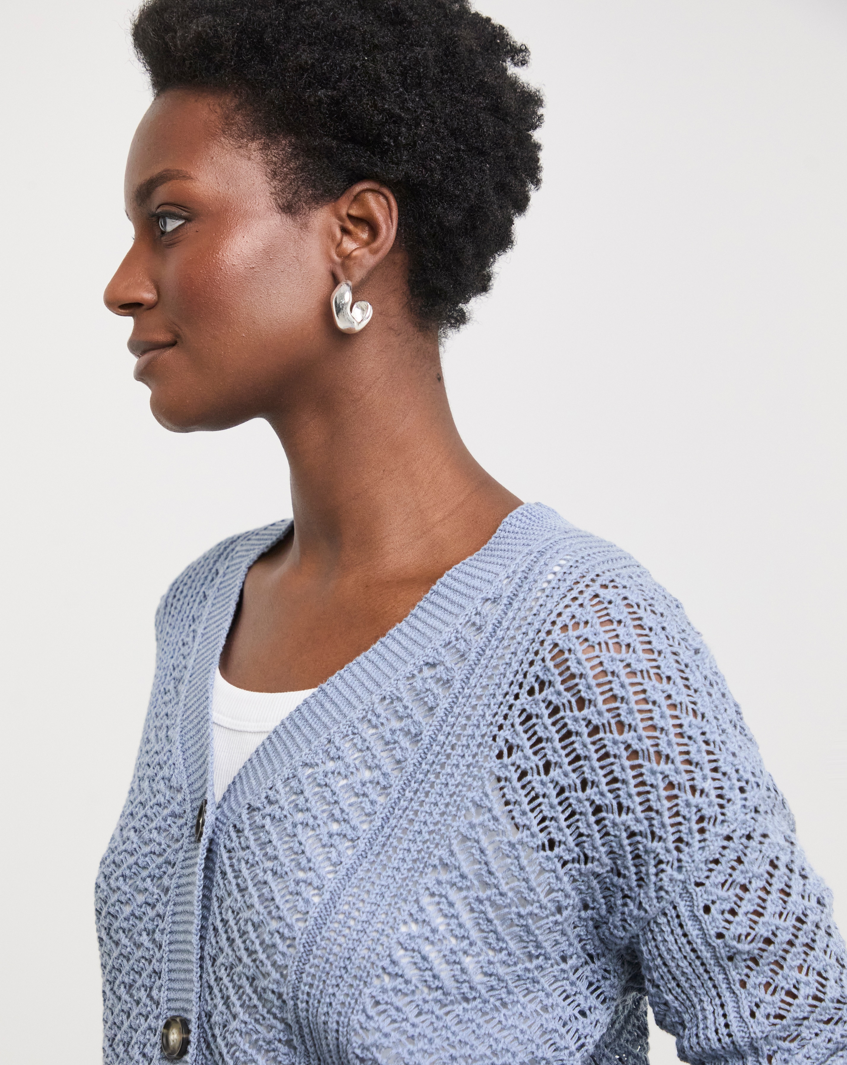 Blue Crochet Button Down Cardigan | JD Williams