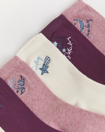 Pretty Secrets (7 Pair Pack) Embroidery Days Of The Week Ankle Socks (Wide Fit)