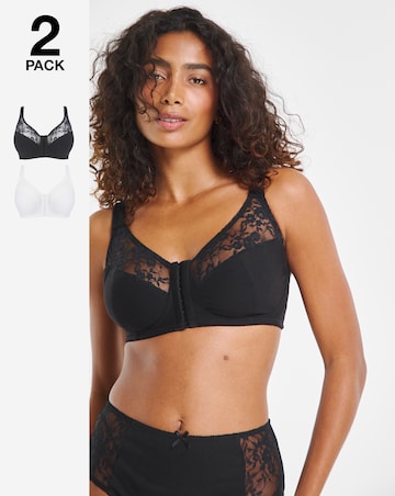 Pretty Secrets (2 Pack) Cotton Lace Front Fastening Non Wired Full Cup Bras
