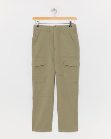 Soft Green Cotton Rich Tapered Utility Trousers with Stretch