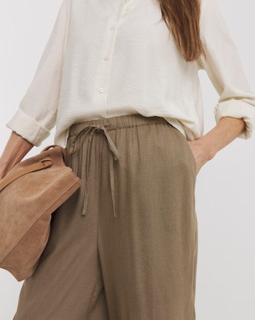Taupe Linen Mix Cropped Wide Leg Culottes