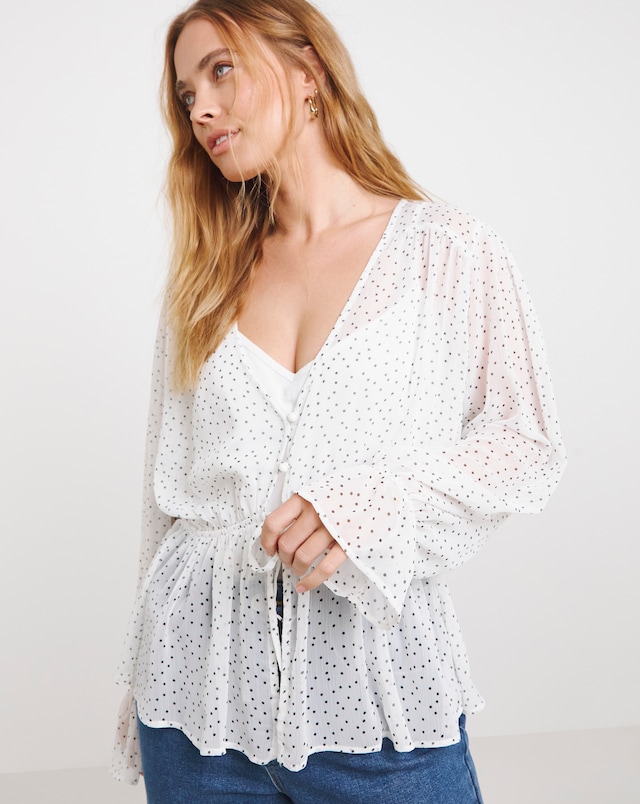 Simply Be Spot Print Sheer Tie Front Blouse