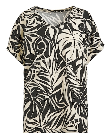 Pure Cotton Palm Print V-Neck Short Sleeve T-Shirt