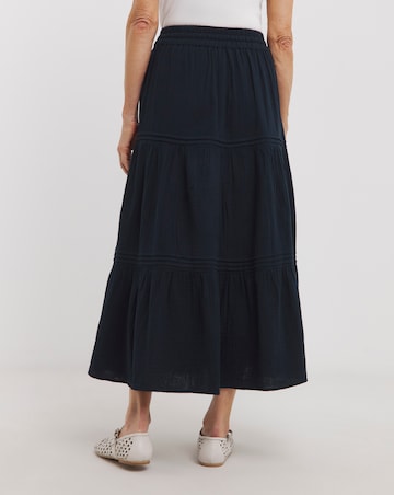 Pure Cotton Textured Tiered Midi Skirt