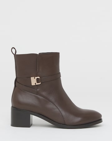 Miriam Low Block Heel Leather Ankle Boots with Trim - Wide Fit (E)