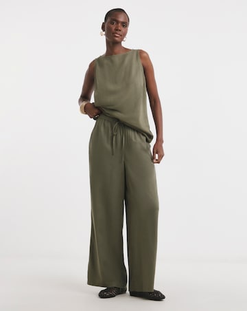 Khaki Linen Mix Wide Leg Trouser