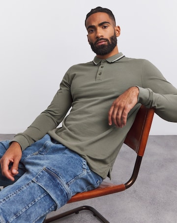 Long Sleeve Tipped Pique Polo Long