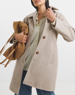 Oatmeal High Collar Button Front Lined Coat