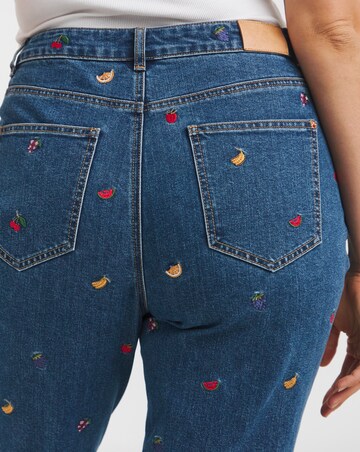 Simply Be Indigo Fruit Salad Embroidered Mom Jeans