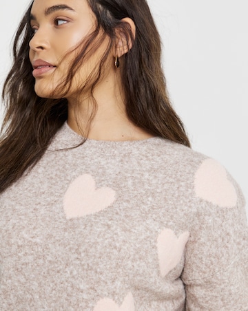 Simply Be Brushed Yarn Heart Print Jumper