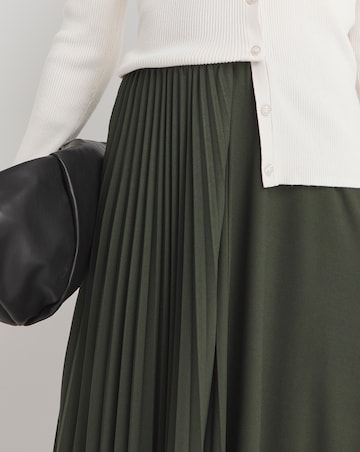 Dark Olive Pleat Front Jersey Pull On Midaxi Skirt