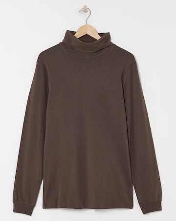 Long Sleeve Jersey Roll Neck Long Length- Chocolate