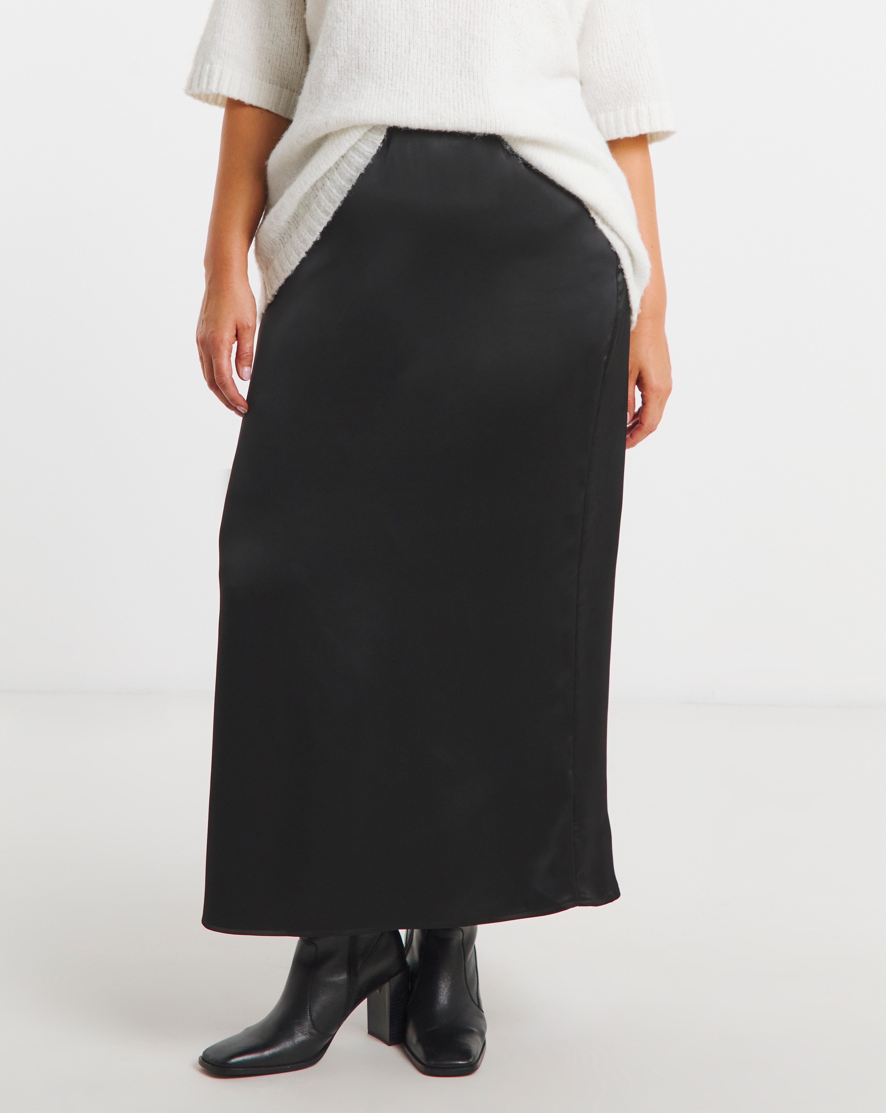 Black Satin Maxi Skirt | JD Williams